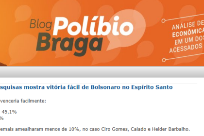 Blog Políbio Braga cita pesquisa realizada pela Paraná Pesquisas.