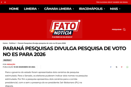 Fato e Notícia cita pesquisa realizada pela Paraná Pesquisas.