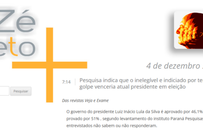 Blog Zé Beto cita pesquisa realizada pela Paraná Pesquisas.