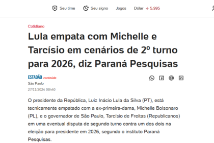 UOL Notícias cita pesquisa realizada pela Paraná Pesquisas.