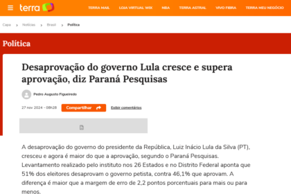 Portal Terra cita pesquisa realizada pela Paraná Pesquisas.