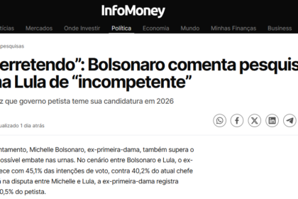 InfoMoney cita pesquisa realizada pela Paraná Pesquisas.