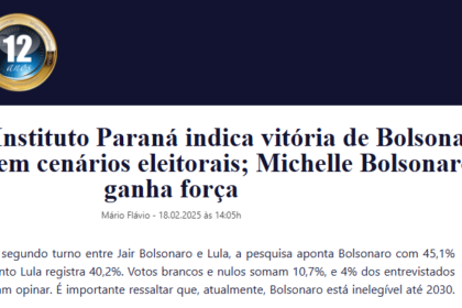 Blog Mário Flávio cita pesquisa realizada pela Paraná Pesquisas.