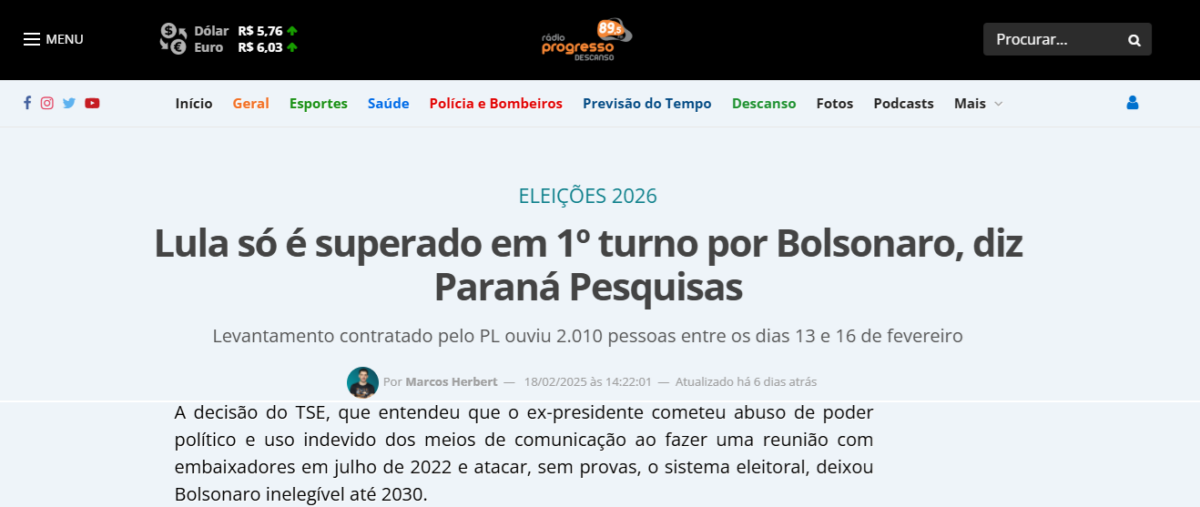 Rádio Progresso cita pesquisa realizada pela Paraná Pesquisas. 2 image 193