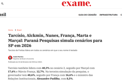 Exame cita pesquisa realizada pela Paraná Pesquisas no Estado de São Paulo.