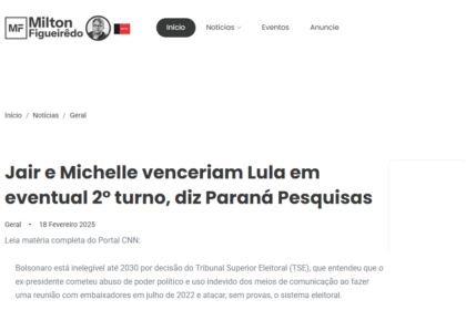 Blog Milton Figueirêdo cita pesquisa realizada pela Paraná Pesquisas.