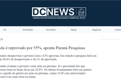 DC News cita pesquisa realizada pela Paraná Pesquisas.