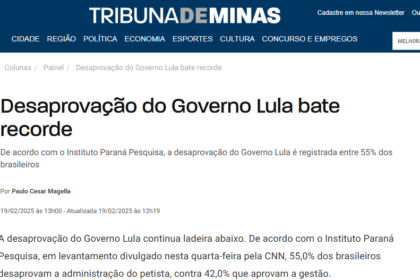 Tribuna de Minas cita pesquisa realizada pela Paraná Pesquisas.