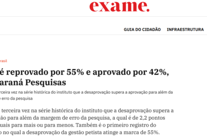 Exame cita pesquisa realizada pela Paraná Pesquisas.