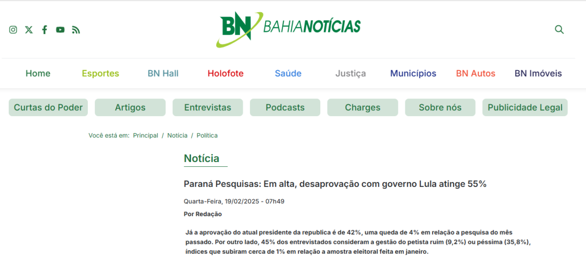 Bahia Notícias cita pesquisa realizada pela Paraná Pesquisas. 2 image 272
