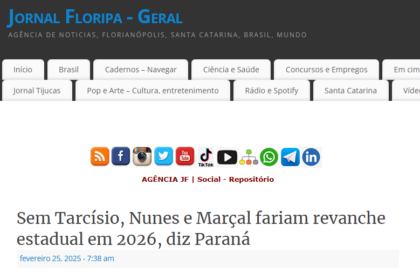 Jornal Floripa cita pesquisa realizada pela Paraná Pesquisas no Estado de São Paulo.