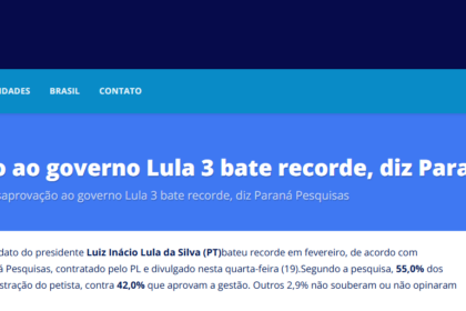 Política em Goiás cita pesquisa realizada pela Paraná Pesquisas.