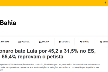 Política Bahia cita pesquisa realizada pela Paraná Pesquisas.