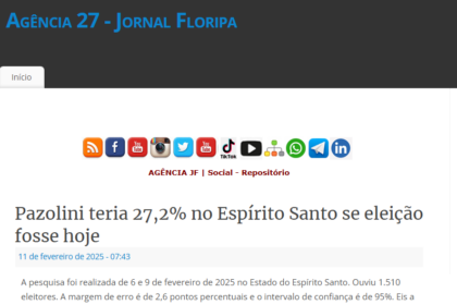 Agência 27 - Jornal Floripa cita pesquisa realizada pela Paraná Pesquisas.