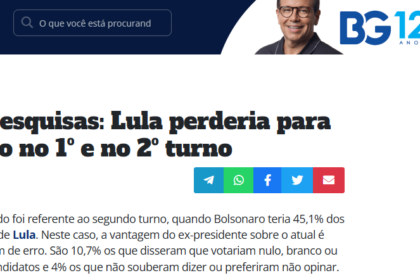 Blog do Bruno Giovanni cita pesquisa realizada pela Paraná Pesquisas.