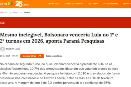Portal Terra cita pesquisa realizada pela Paraná Pesquisas.