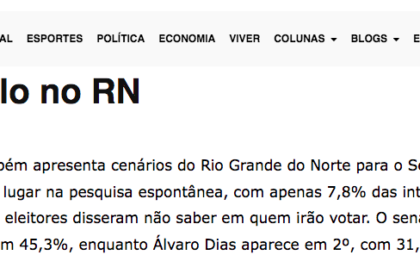 Tribuna do Norte cita pesquisa realizada pela Paraná Pesquisas no Estado do Rio Grande do Norte.
