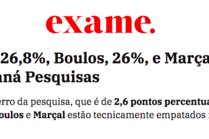Exame cita pesquisa realizada pela Paraná Pesquisas no Estado de São Paulo.