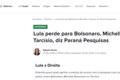 Eu Quero Investir cita pesquisa realizada pela Paraná Pesquisas.