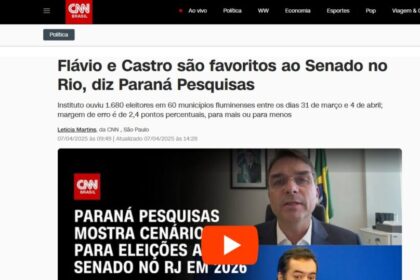 CNN Brasil cita pesquisa realizada pela Paraná Pesquisas no Estado do Rio de Janeiro.