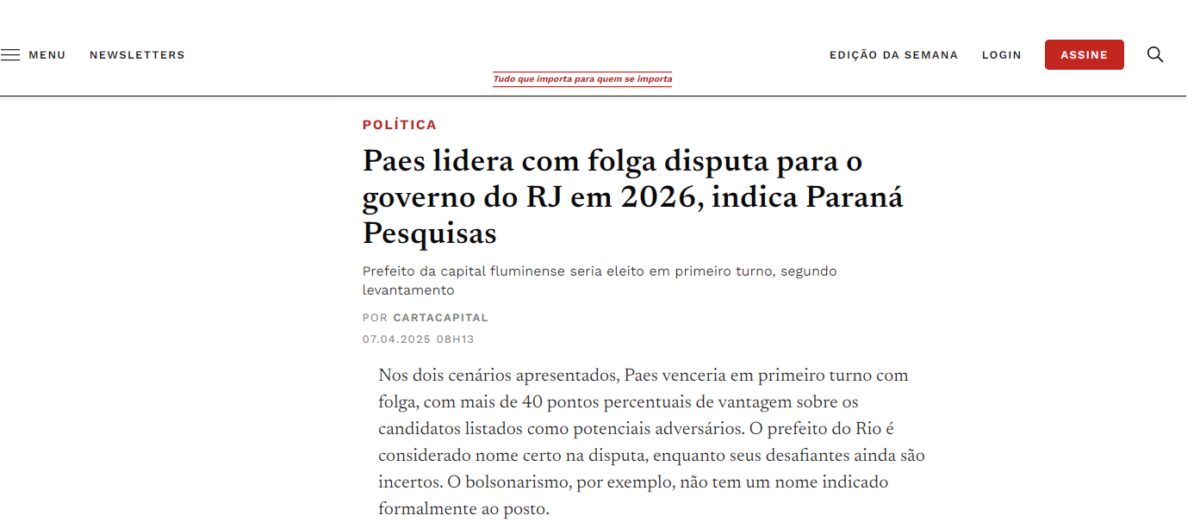 Carta Capital cita pesquisa realizada pela Paraná Pesquisas no Estado do Rio de Janeiro. 2 image 136