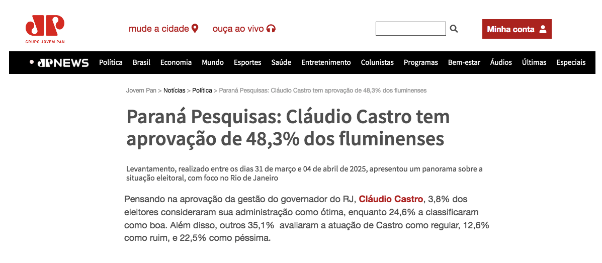 Jovem Pan cita pesquisa realizada pela Paraná Pesquisas no Estado do Rio de Janeiro. 2 image 142