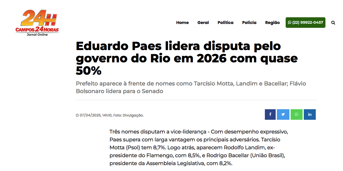 Campos 24 Horas cita pesquisa realizada pela Paraná Pesquisas no Estado do Rio de Janeiro. 2 image 176