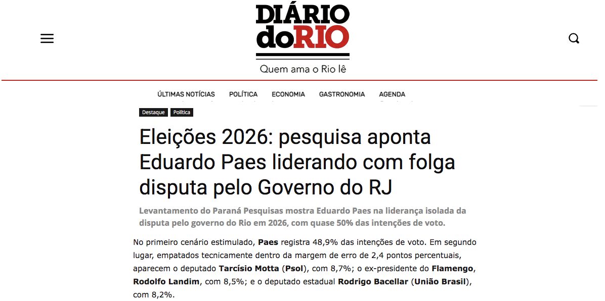 Diário do Rio cita pesquisa realizada pela Paraná Pesquisas no Estado do Rio de Janeiro. 2 image 185 1
