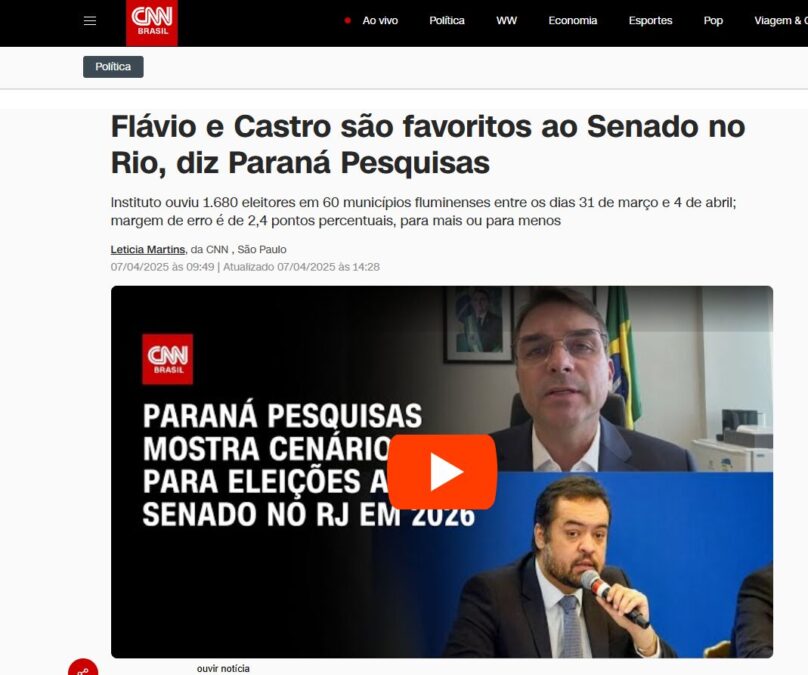 CNN Brasil cita pesquisa realizada pela Paraná Pesquisas no Estado do Rio de Janeiro. 2 image 185