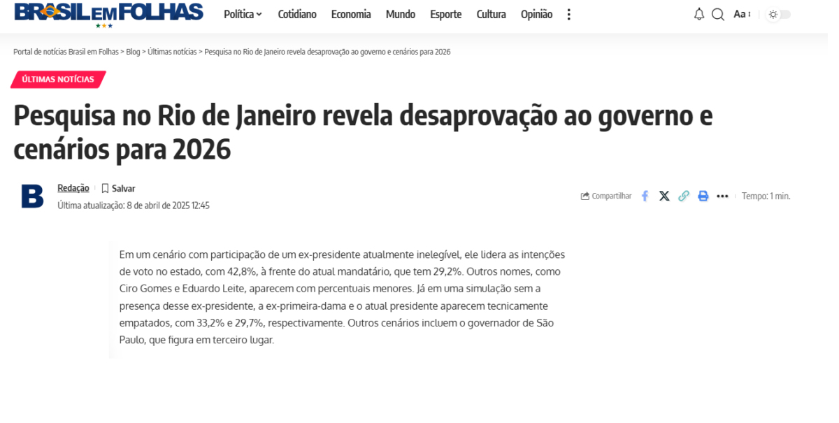 Brasil em Folhas cita pesquisa realizada pela Paraná Pesquisas no Estado do Rio de Janeiro. 2 image 193
