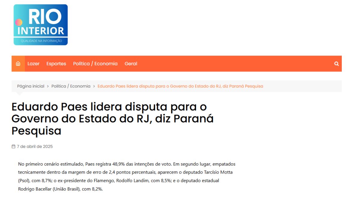 Rio Interior cita pesquisa realizada pela Paraná Pesquisas no Estado do Rio de Janeiro. 2 image 213