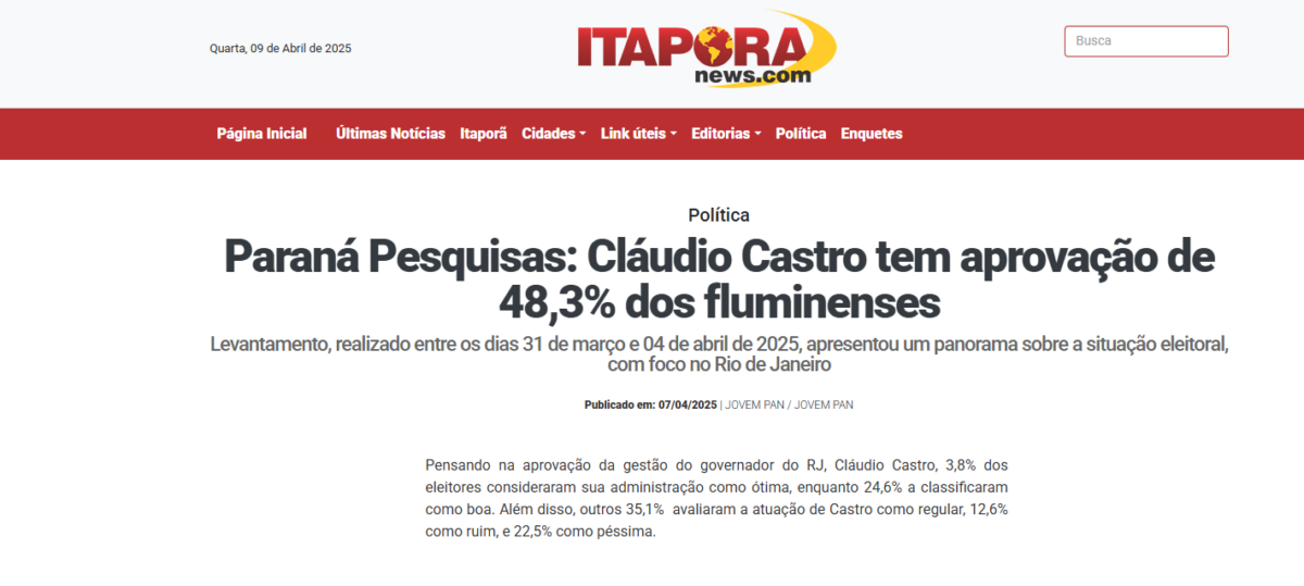 Itapora News cita pesquisa realizada pela Paraná Pesquisas no Estado do Rio de Janeiro. 2 image 215