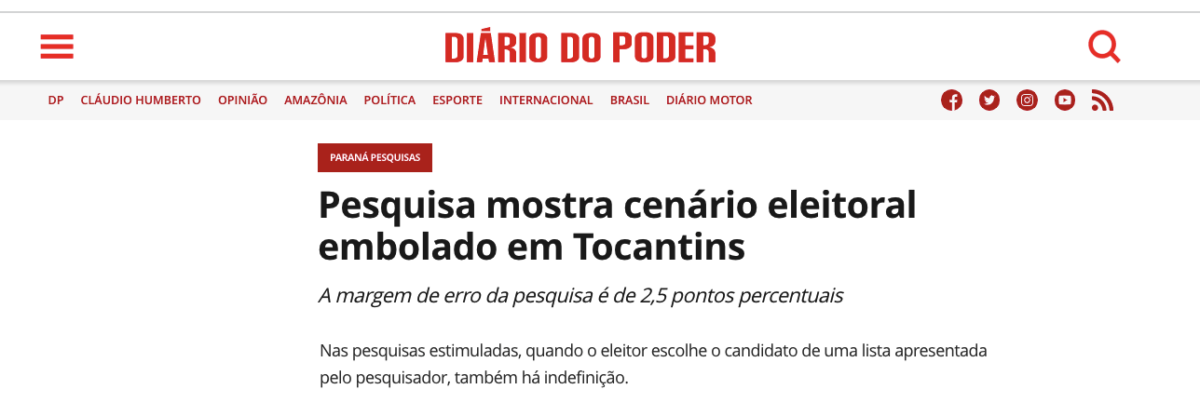 Diário do Poder cita pesquisa realizada pela Paraná Pesquisas no Estado do Tocantins. 2 image 218