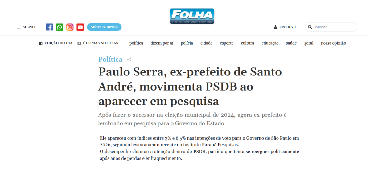 Folha Jornal cita pesquisa realizada pela Paraná Pesquisas no Estado de São Paulo. 2 image 222