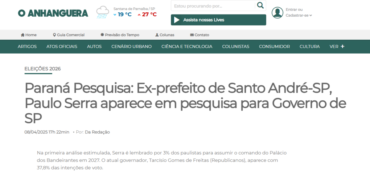 O Anhanguera cita pesquisa realizada pela Paraná Pesquisas no Estado de São Paulo. 2 image 224