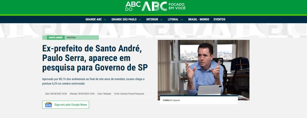 ABC do ABC cita pesquisa realizada pela Paraná Pesquisas no Estado de São Paulo. 2 image 224
