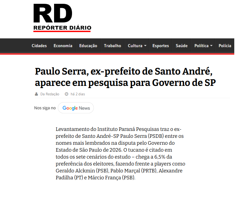 Repórter Diário cita pesquisa realizada pela Paraná Pesquisas no Estado de São Paulo. 2 image 225