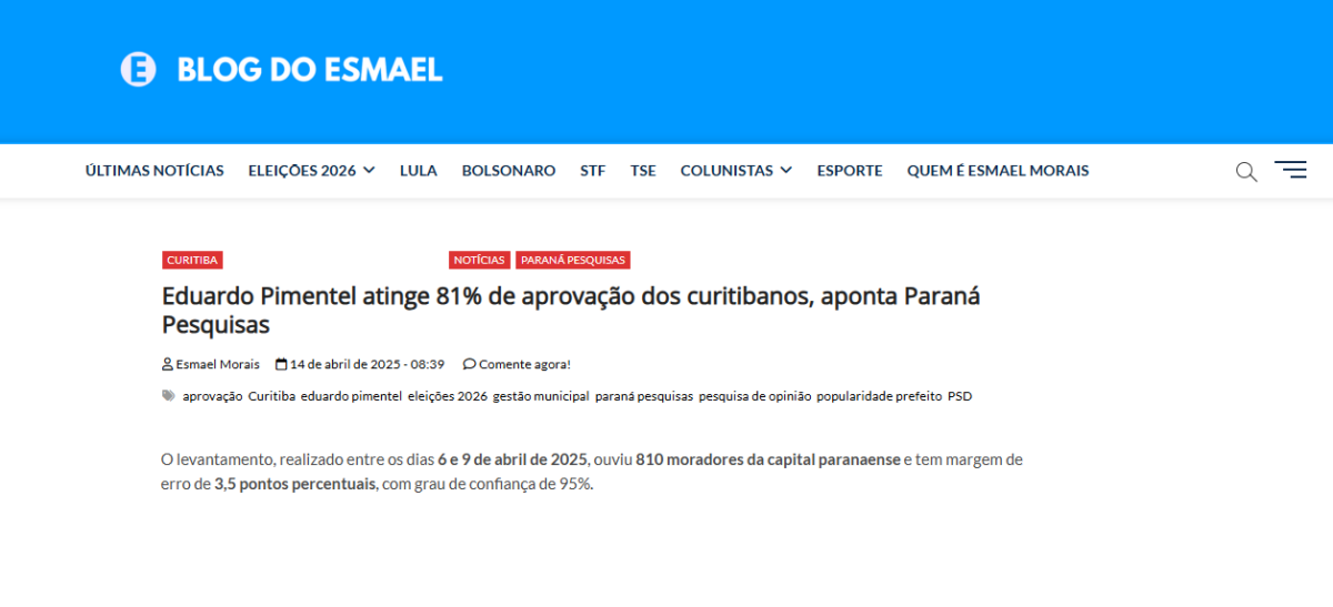 Blog do Esmael cita pesquisa realizada pela Paraná Pesquisas no Município de Curitiba. 2 image 251