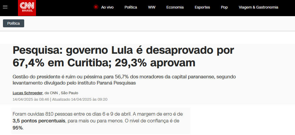 CNN Brasil cita pesquisa realizada pela Paraná Pesquisas no Município de Curitiba. 2 image 261