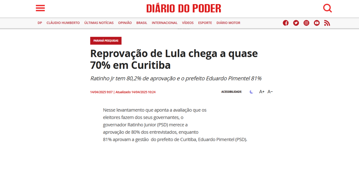 Diário do Poder cita pesquisa realizada pela Paraná Pesquisas no Município de Curitiba. 2 image 275