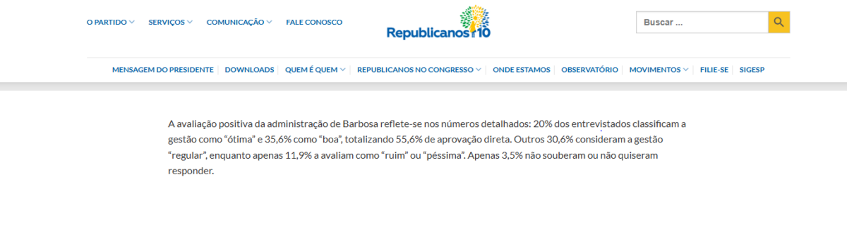 Republicanos cita pesquisa realizada pela Paraná Pesquisas no Estado do Tocantins