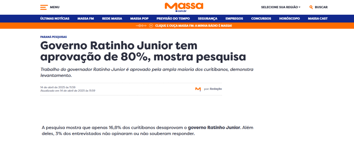 Massa cita pesquisa realizada pela Paraná Pesquisas no Município de Curitiba. 2 image 289