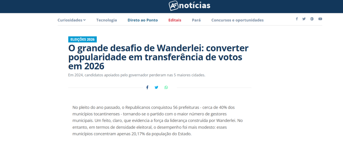 AF Notícias cita pesquisa realizada pela Paraná Pesquisas no Estado do Tocantins. 2 image 290