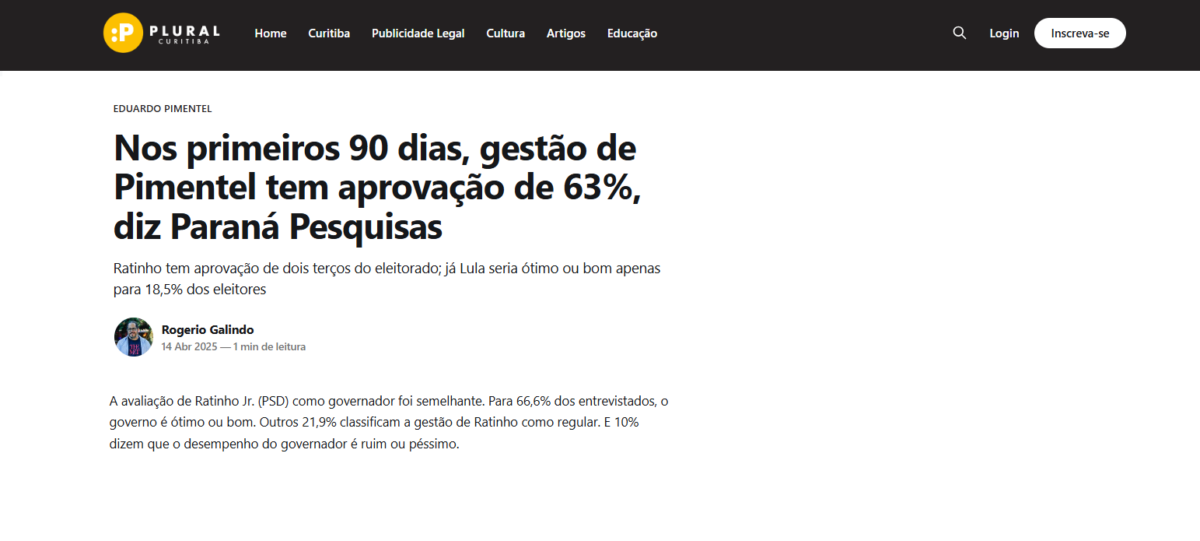 Plural Curitiba cita pesquisa realizada pela Paraná Pesquisas no Município de Curitiba. 2 image 294