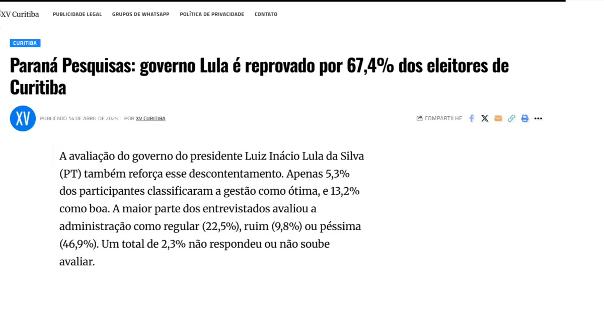 XV Curitiba cita pesquisa realizada pela Paraná Pesquisas no Município de Curitiba. 2 image 296
