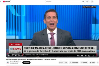 Jovem Pan News cita pesquisa realizada pela Paraná Pesquisas no Município de Curitiba.