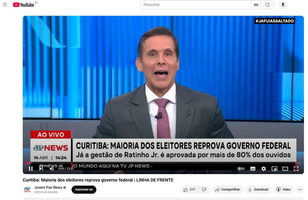 Jovem Pan News cita pesquisa realizada pela Paraná Pesquisas no Município de Curitiba. 2 image 297