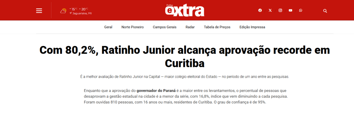 Jornal Extra cita pesquisa realizada pela Paraná Pesquisas no Município de Curitiba. 2 image 299