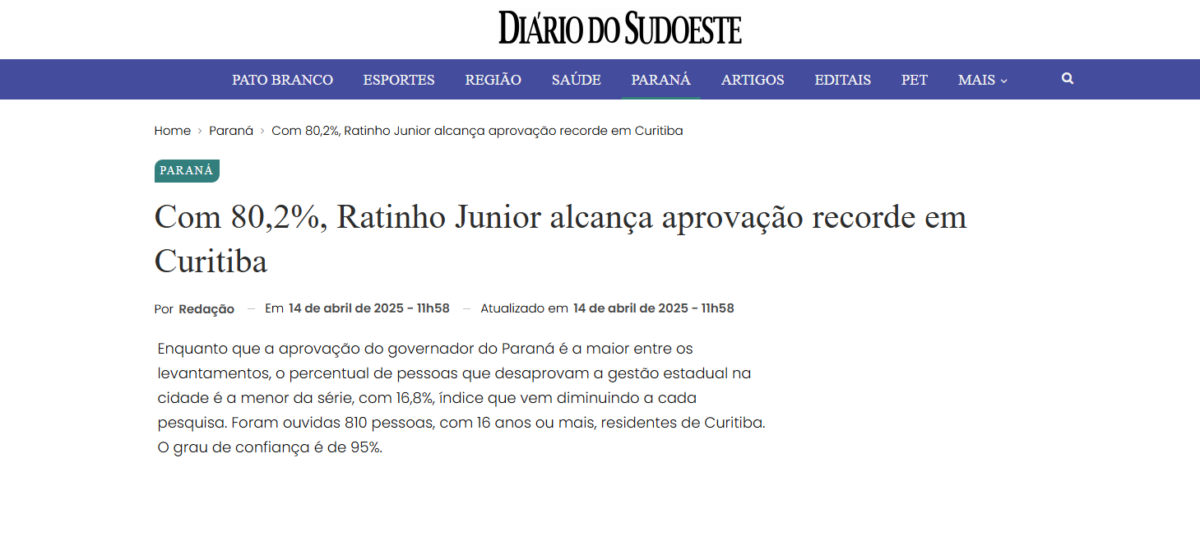 Diário do Sudoeste cita pesquisa realizada pela Paraná Pesquisas no Município de Curitiba. 2 image 306