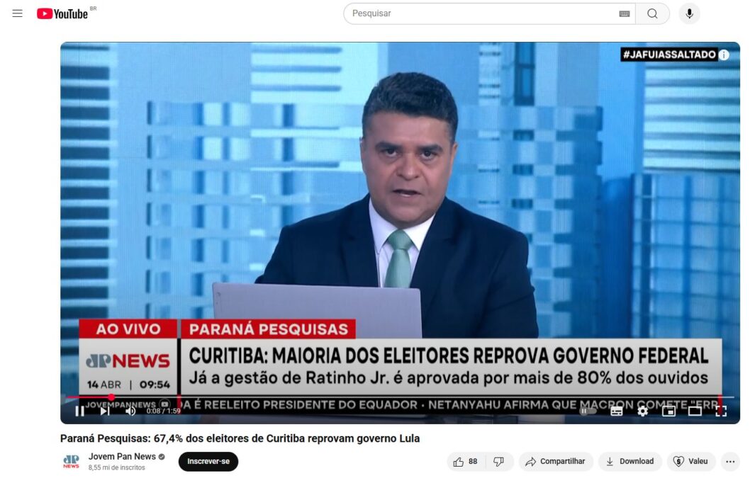 Jovem Pan News cita pesquisa realizada pela Paraná Pesquisas no Município de Curitiba. 2 image 307